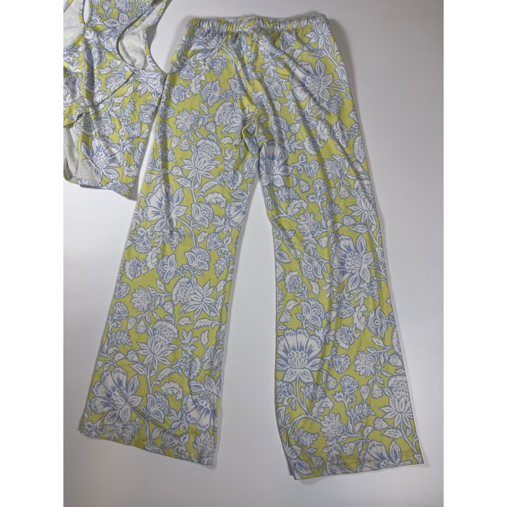 PJ Salvage Beautiful Life Pajama Set Lime Green Blue Floral Wide Leg Pant Sz S - Picture 9 of 13